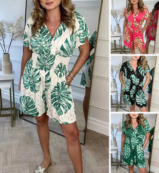 🌸NOUVEAUX SOLDES🔥Survêtement à taille élastique et imprimé botanique pour femme