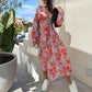 ⏳Réduction limitée de 50%🎁Robe fleurie tendance à manches longues, accentuant la taille, avec col en V et patte de boutonnage
