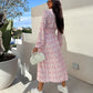 ⏳Réduction limitée de 50%🎁Robe fleurie tendance à manches longues, accentuant la taille, avec col en V et patte de boutonnage