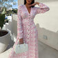 ⏳Réduction limitée de 50%🎁Robe fleurie tendance à manches longues, accentuant la taille, avec col en V et patte de boutonnage