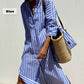 Robe chemise ample rayée à demi-manches