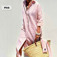 Robe chemise ample rayée à demi-manches
