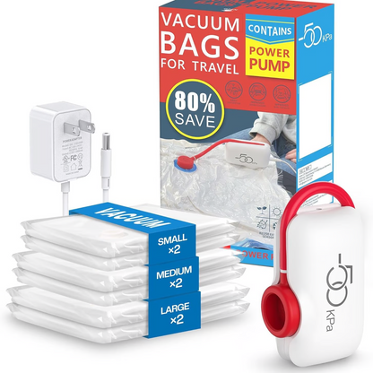 🔥6 paquets de sacs de compression sous vide électriques USB - Gagnez de l'espace, voyagez léger !